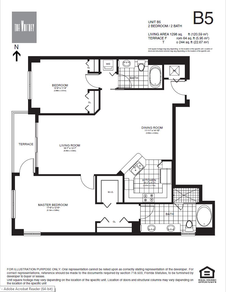 Floor plan for 2 beds, 2 baths, 1211 sqft